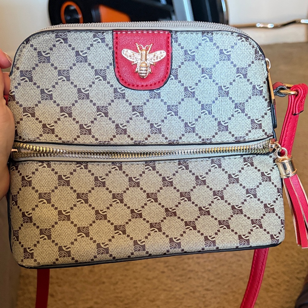 Stylish Brown and Red Designer Crossbody Bag